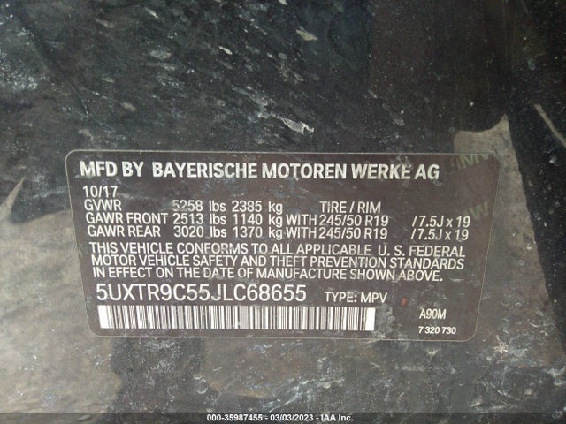 BMW X3 Xdrive30i 2018 5UXTR9C55JLC68655 Image 9