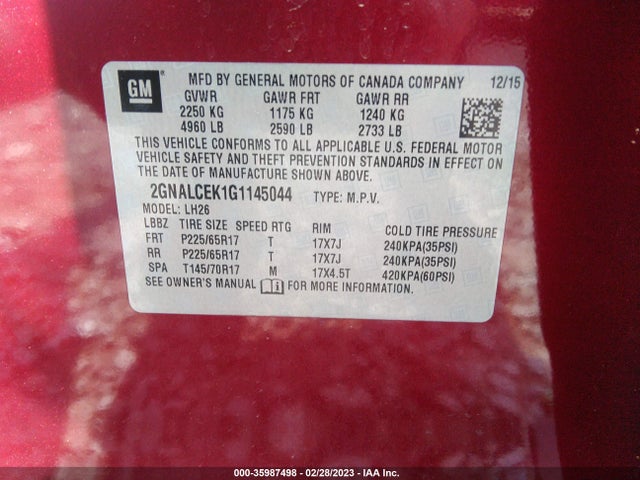 Chevrolet EQUINOX LT 2016 2GNALCEK1G1145044 Image 10