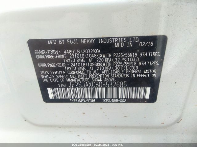 JF2SJAXC8GH532685 Subaru Forester 2.5i Touring