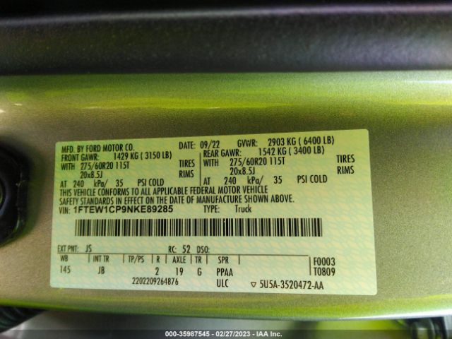 1FTEW1CP9NKE89285 Ford F-150 Xl/xlt/lariat
