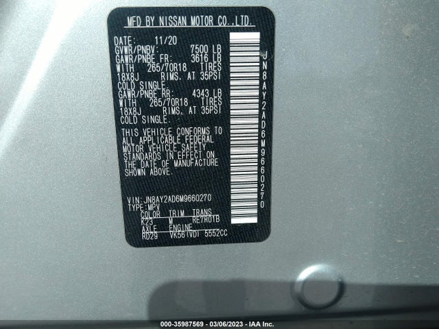 2021 Nissan Armada, VIN: JN8AY2AD6M9660270