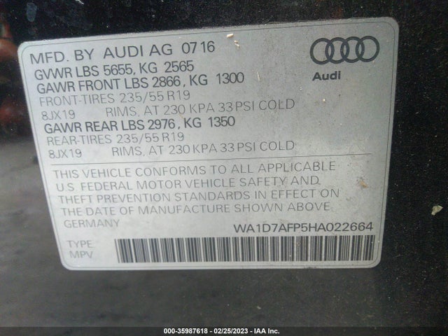 2017 Audi Q5, VIN: WA1D7AFP5HA022664