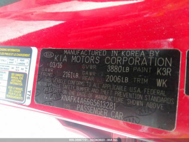 KNAFK4A66G5613281 KIA FORTE LX