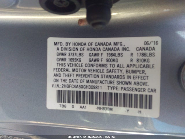 Honda Civic Coupe Lx 2016 2HGFC4A5XGH309811 Image 9