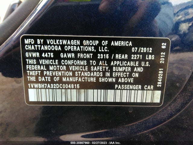 Volkswagen PASSAT SE 2013 1VWBH7A32DC004815 Image 9