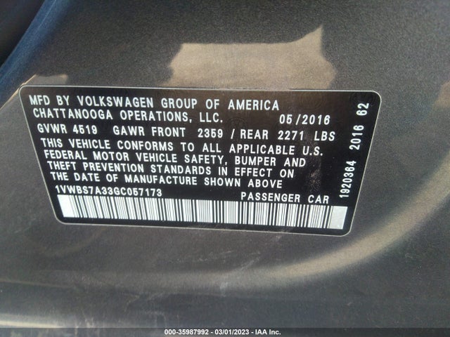 1VWBS7A33GC057173 Volkswagen Passat 1.8t Se W/technology