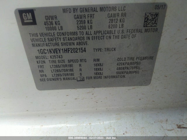 Chevrolet Silverado 2500hd Lt 2017 1GC1KVEY1HF202154 Image 9