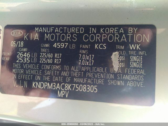 KNDPM3AC8K7508305 KIA Sportage Lx