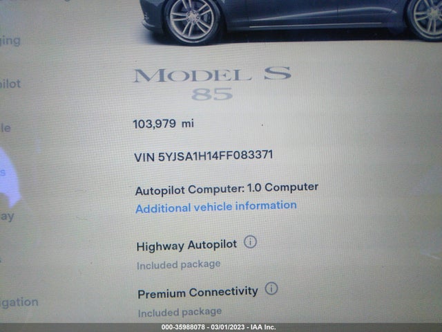 5YJSA1H14FF083371 Tesla Model S Kwh Battery