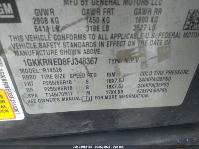 GMC ACADIA SLE 2015 1GKKRNED8FJ348367 Image 9
