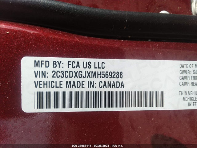 2021 DODGE CHARGER SCAT PACK WIDEBODY VIN: 2C3CDXGJXMH569288