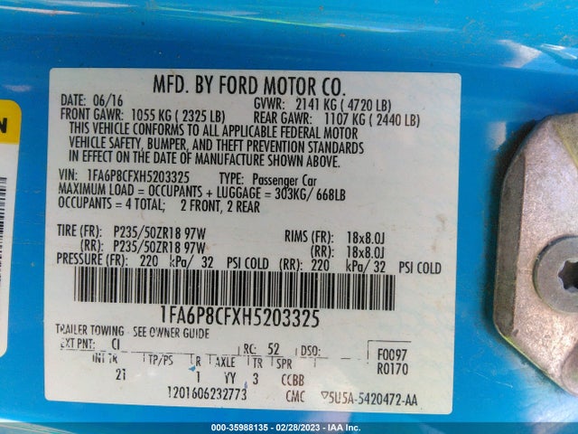 2017 Ford Mustang, VIN: 1FA6P8CFXH5203325