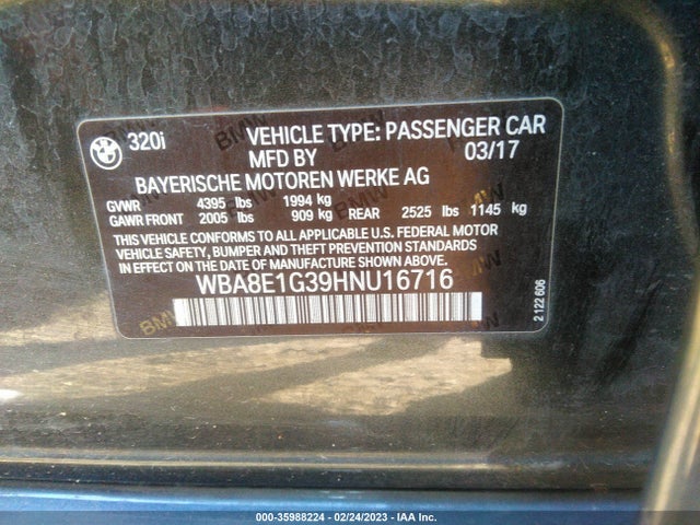 BMW 3 Series 320i 2017 WBA8E1G39HNU16716 Image 9