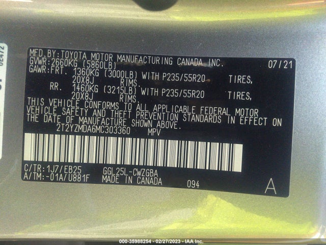 2021 Lexus RX, VIN: 2T2YZMDA6MC303360