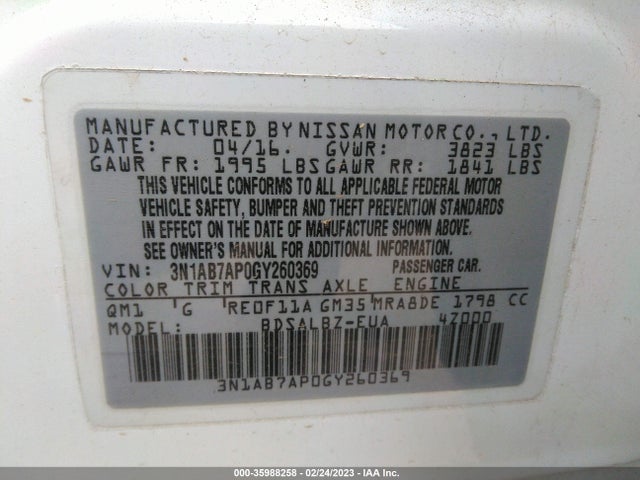 2016 Nissan Sentra, VIN: 3N1AB7AP0GY260369