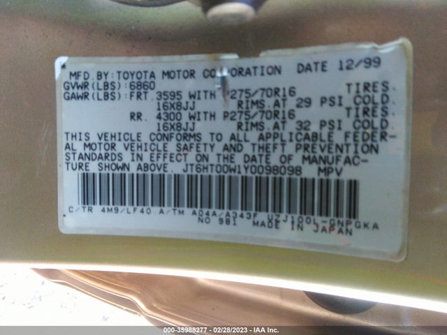Lexus LX 470 2000 JT6HT00W1Y0098098 Image 10