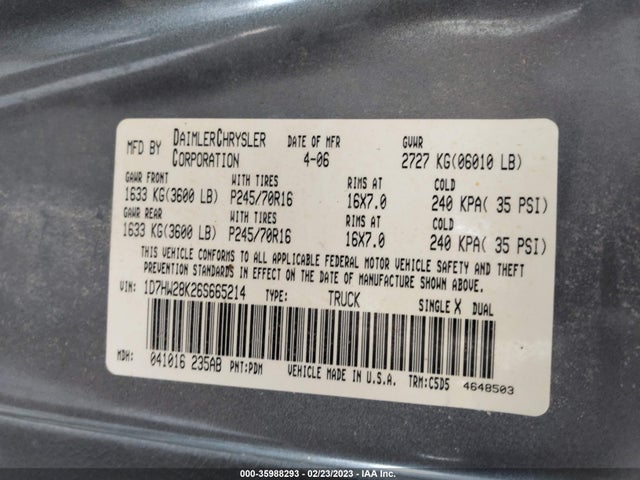Dodge DAKOTA ST 2006 1D7HW28K26S665214 Image 10