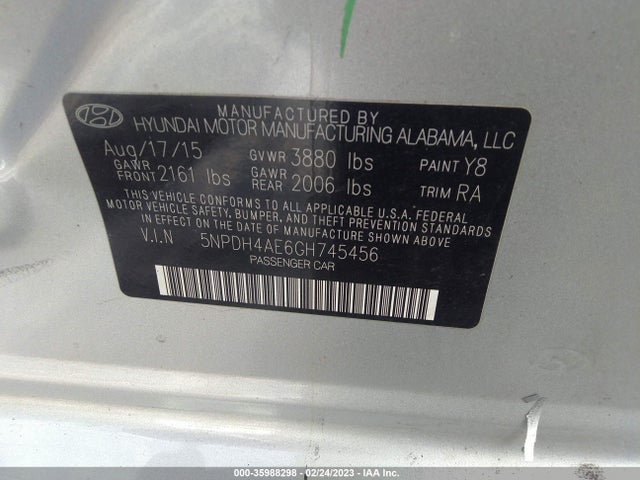 Hyundai ELANTRA SE 2016 5NPDH4AE6GH745456 Image 11