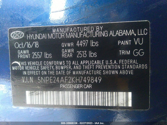 Hyundai gdi theta-ii 2019 5NPE24AF2KH749849 Image 22