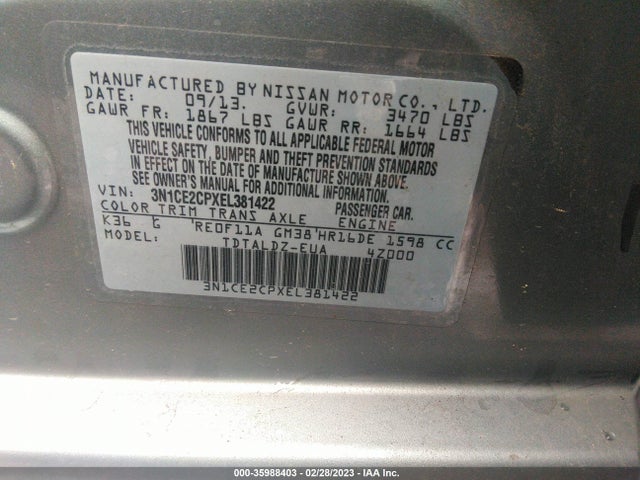 2014 NISSAN VERSA NOTE SV VIN: 3N1CE2CPXEL381422