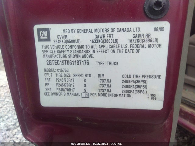 GMC Sierra 1500 Sle1 2006 2GTEC19T061137176 Image 10