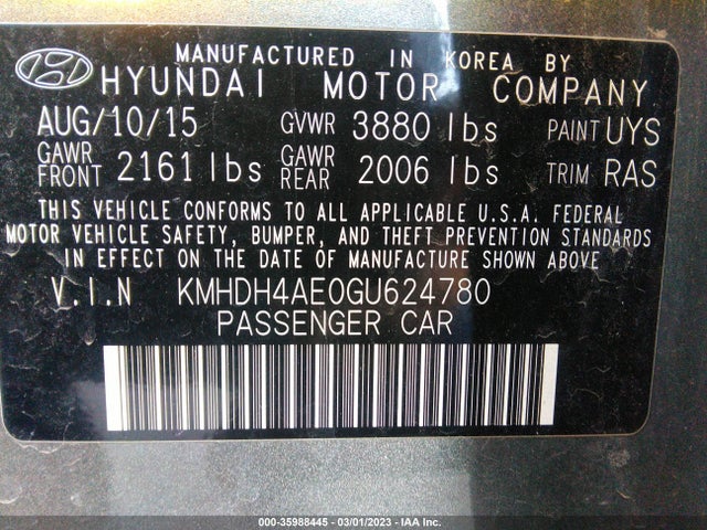 Hyundai ELANTRA SE 2016 KMHDH4AE0GU624780 Image 11