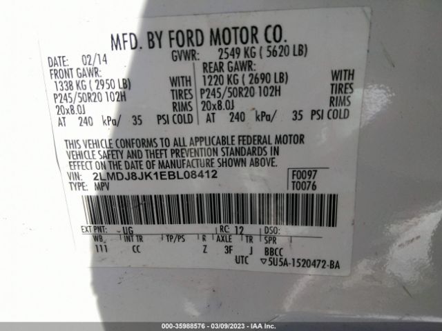 2LMDJ8JK1EBL08412 Lincoln MKX