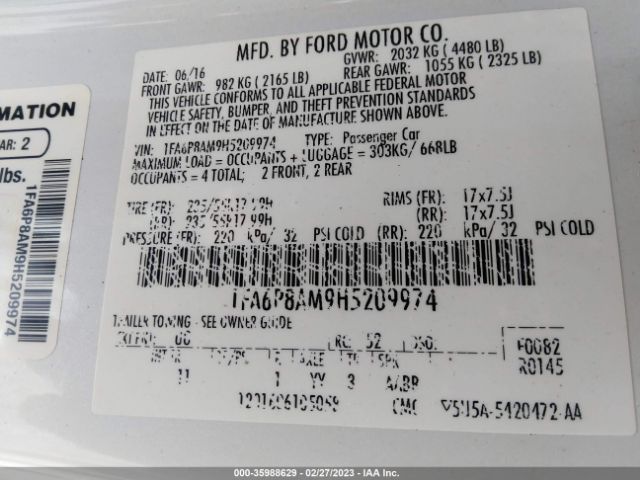 1FA6P8AM9H5209974 Ford Mustang V6