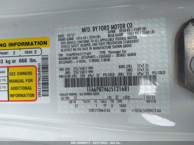 2018 Ford Mustang, VIN: 1FA6P8TH6J5121681