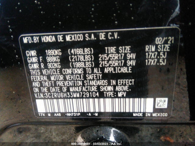 Honda HR-V LX 2021 3CZRU6H33MM729104 Image 11