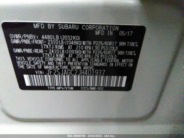 JF2SJAGC2JH401937 Subaru Forester Premium
