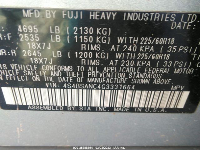 4S4BSANC4G3331664 Subaru Outback 2.5i Limited
