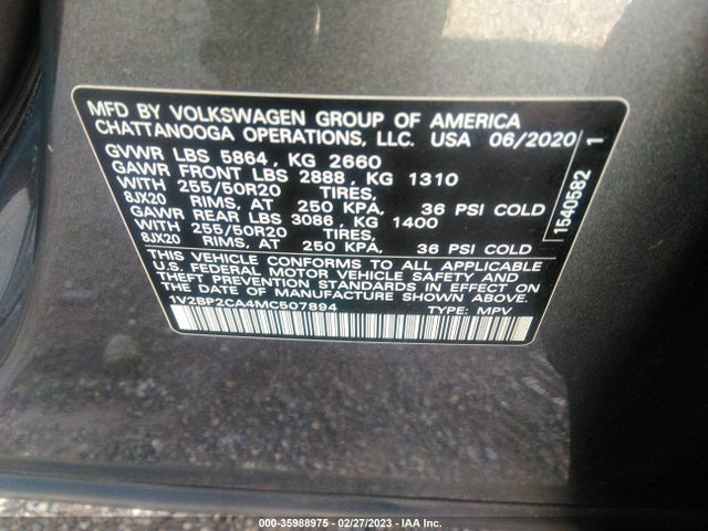Volkswagen Atlas 2.0t Sel 2021 1V2BP2CA4MC507894 Image 10