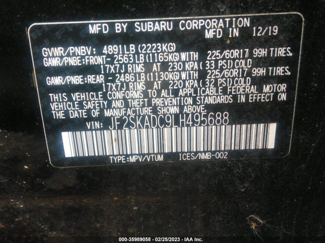 2020 Subaru Forester, VIN: JF2SKADC9LH495688
