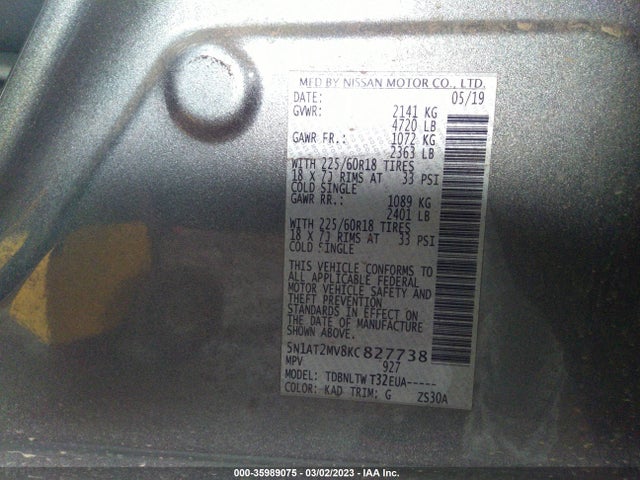 Nissan ROGUE SV 2019 5N1AT2MV8KC827738 Image 9