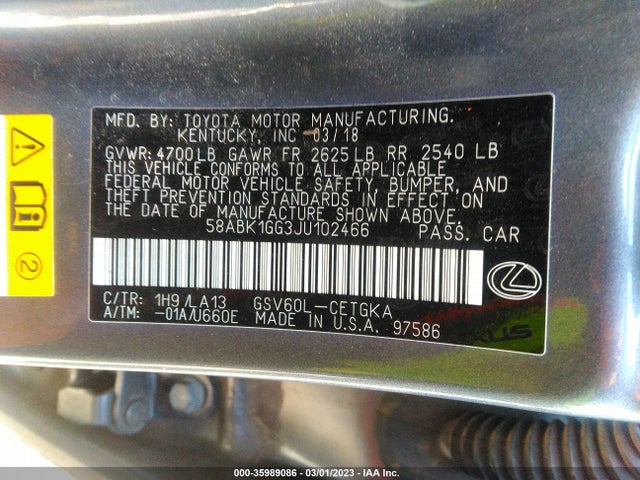 Lexus ES 350 2018 58ABK1GG3JU102466 Image 9