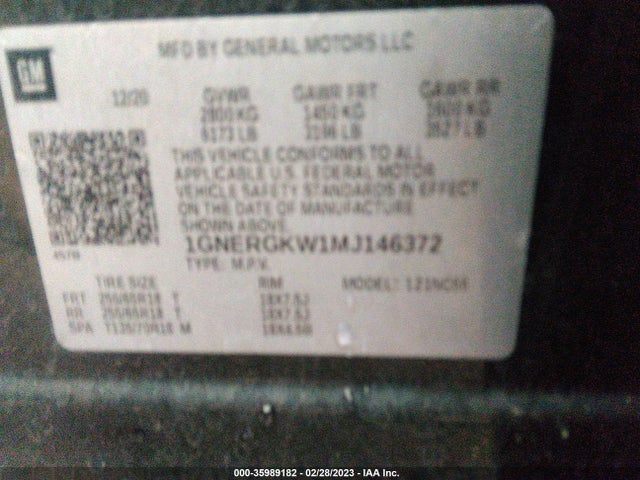 Chevrolet Traverse Lt Cloth 2021 1GNERGKW1MJ146372 Image 9