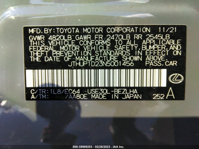 2022 Lexus IS, VIN: JTHUP1D23N5001456