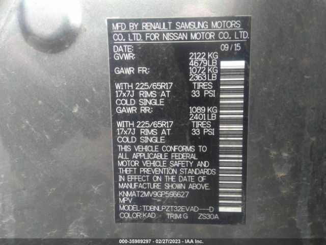 KNMAT2MV9GP596627 Nissan ROGUE S