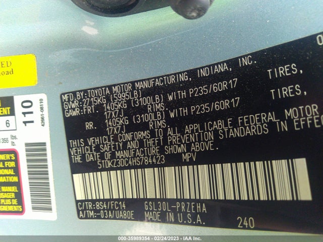 Toyota SIENNA LE 2017 5TDKZ3DC4HS784423 Image 9
