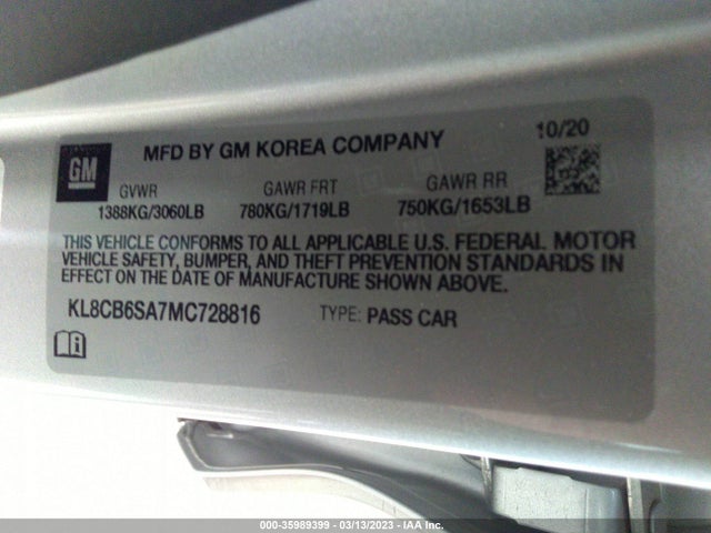 2021 Chevrolet Spark, VIN: KL8CB6SA7MC728816
