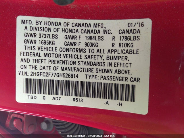 Honda Civic Sedan Ex 2016 2HGFC2F77GH526814 Image 11