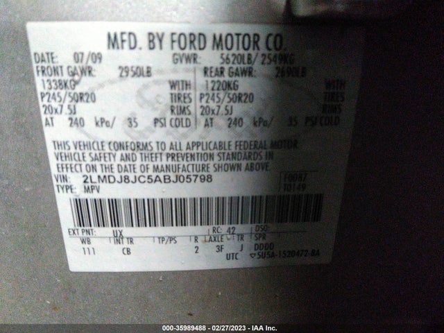 Lincoln MKX 2010 2LMDJ8JC5ABJ05798 Image 9