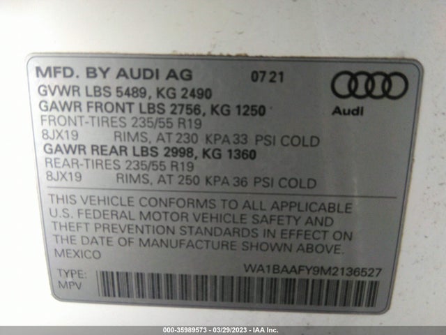 WA1BAAFY9M2136527 Audi Q5 Premium Plus