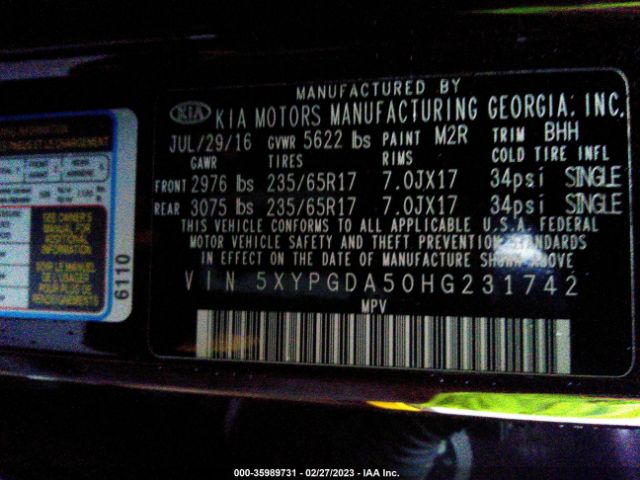 5XYPGDA50HG231742 KIA Sorento Lx V6