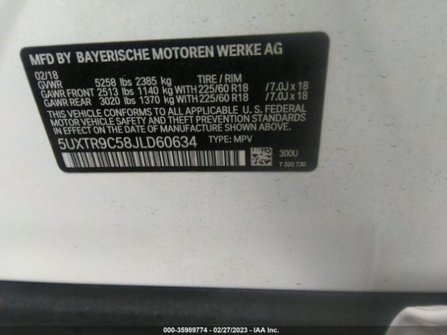 5UXTR9C58JLD60634 BMW X3 Xdrive30i