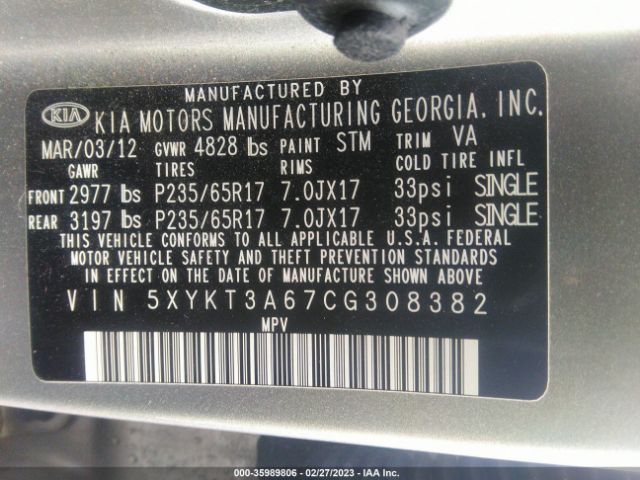 5XYKT3A67CG308382 KIA SORENTO LX