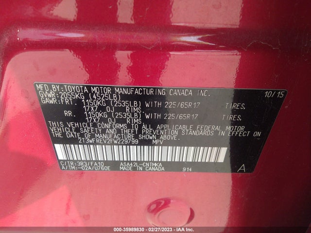 Toyota Rav4 Xle 2015 2T3WFREV2FW229799 Image 10