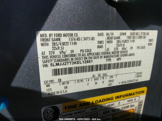 5LMJJ2TT3KEL12881 Lincoln Navigator Black Label