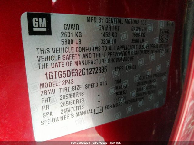 1GTG5DE32G1272385 GMC CANYON SLT